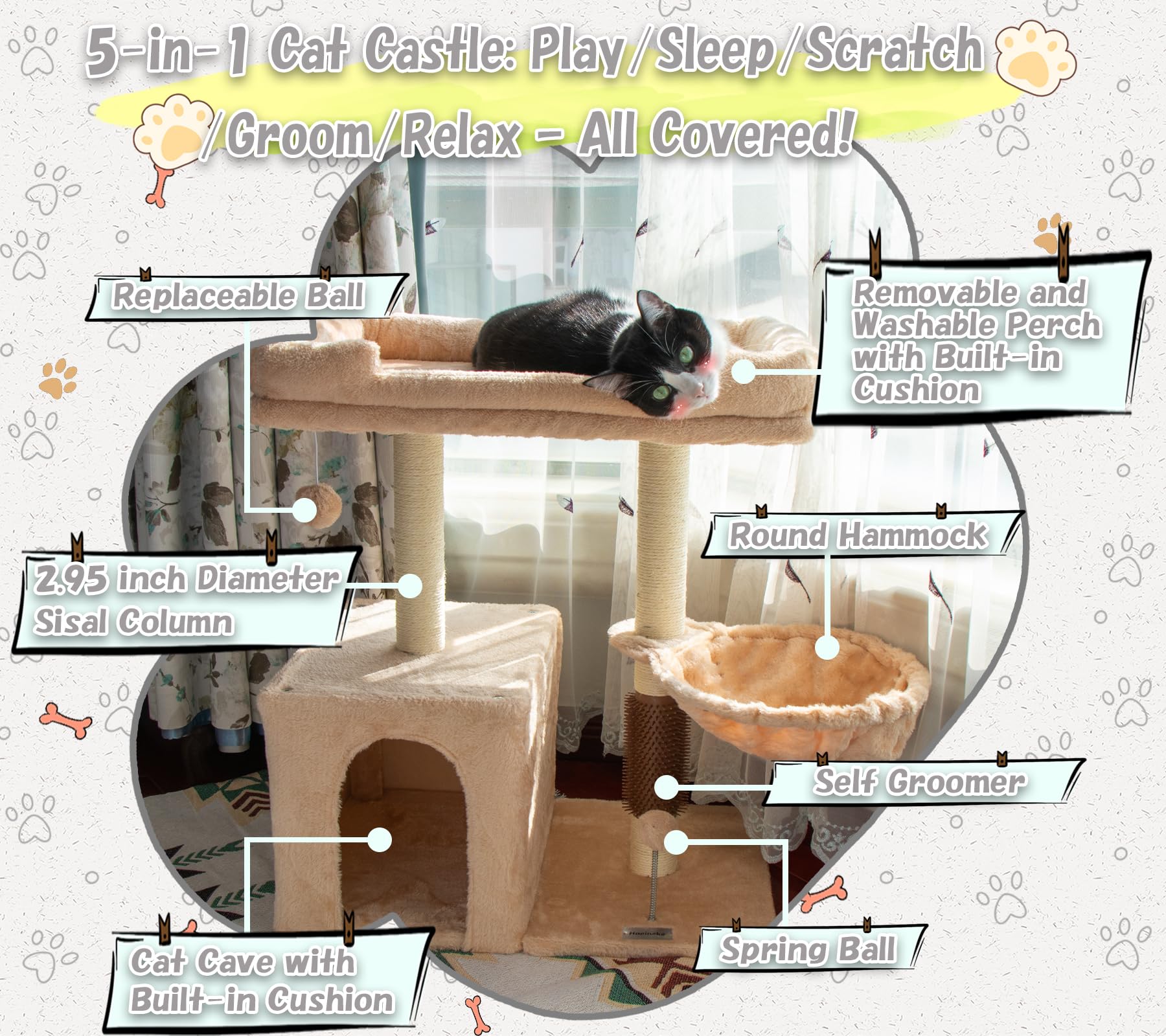 Hapineko cat cave and perch offering a private resting space.