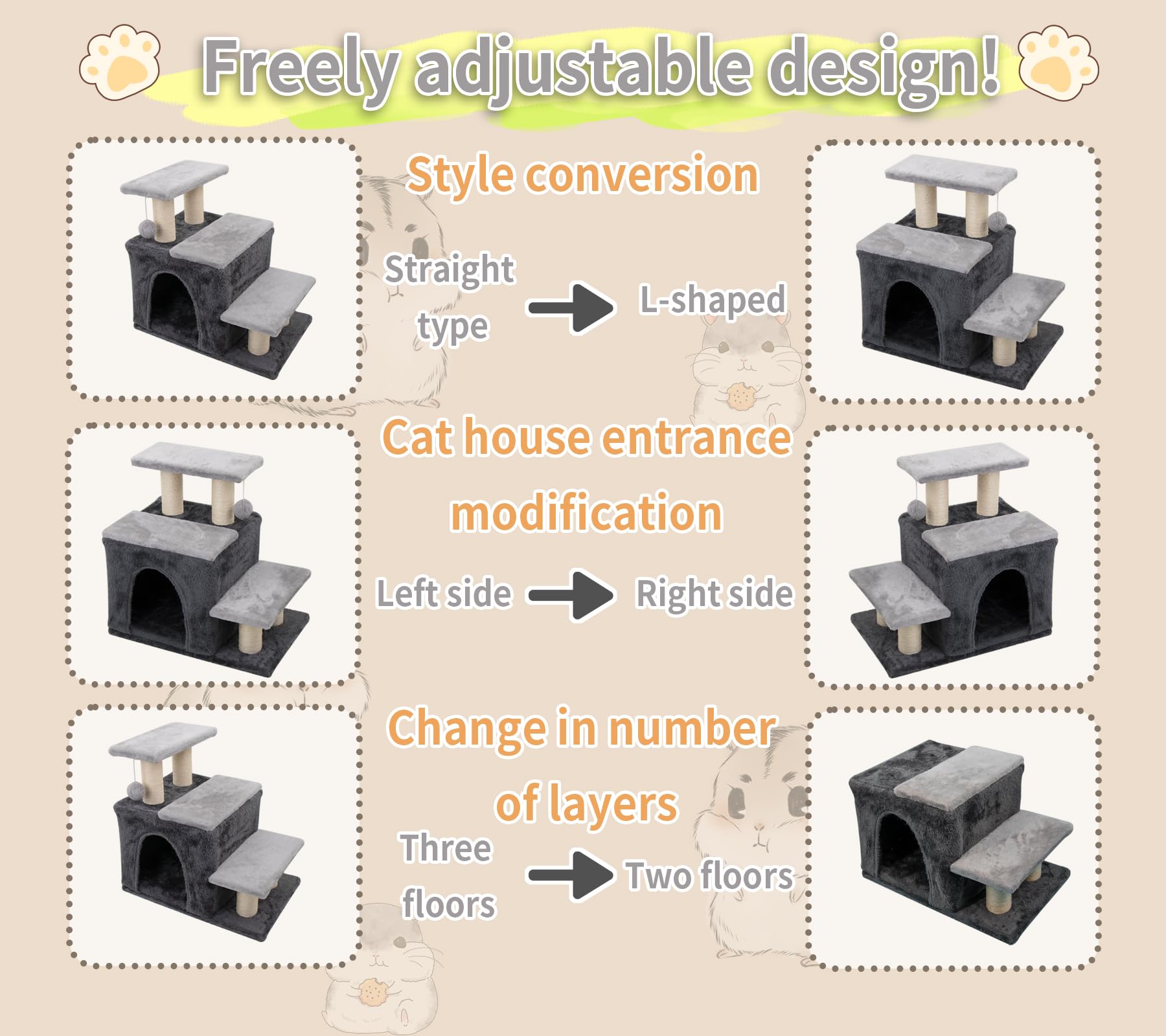 Hapineko cat condo bed includes soft cushion for cozy resting.
