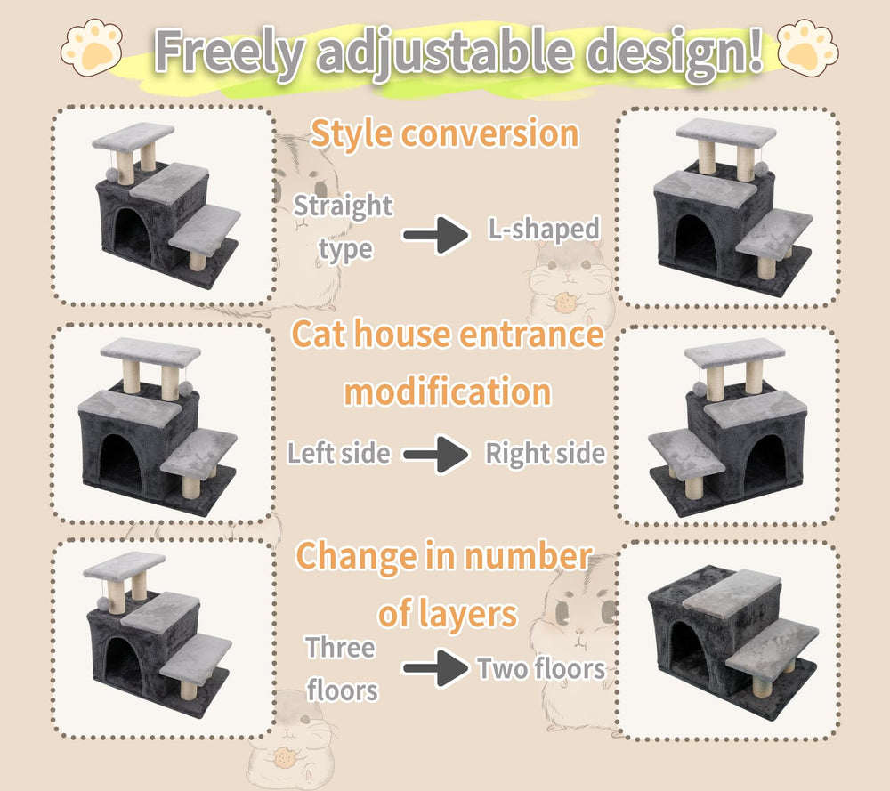 Hapineko cat condo bed includes soft cushion for cozy resting.