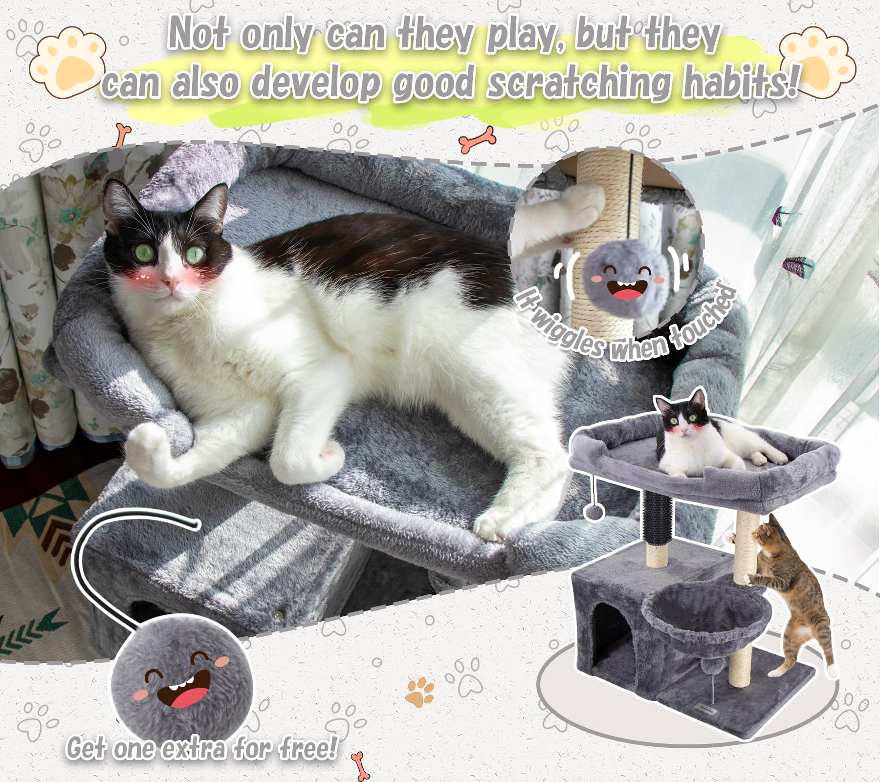Hapineko cat tree interactive dangling ball encourages play and exercise