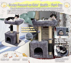 Hapineko cat tree self-groomer promotes grooming moments and hair-free lounging between play sessions.