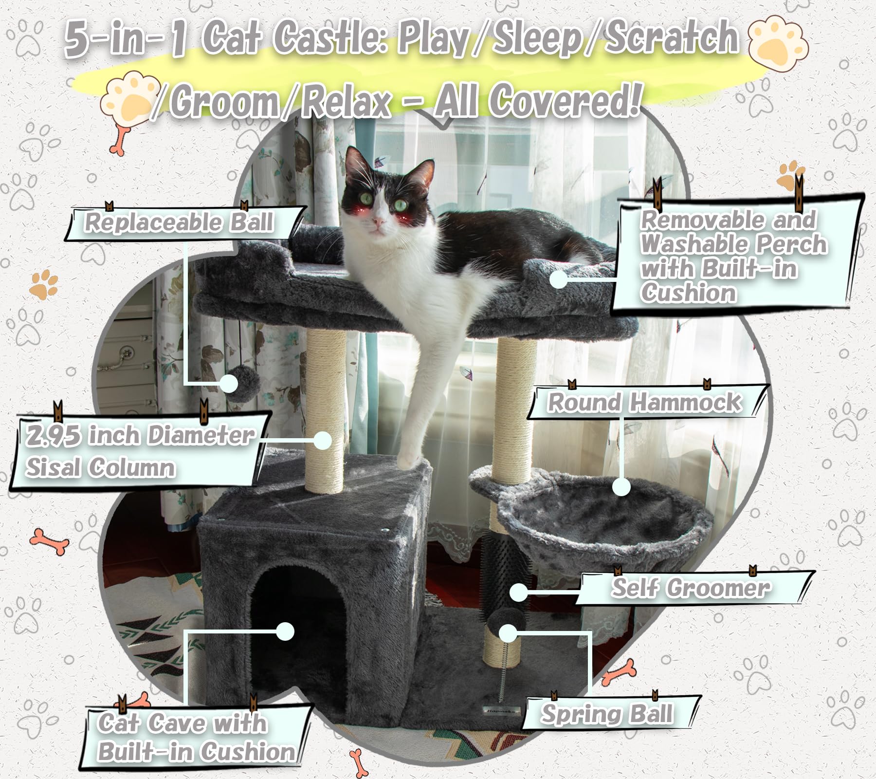 Hapineko cat tree sisal scratching column keeps furniture safe and satisfying