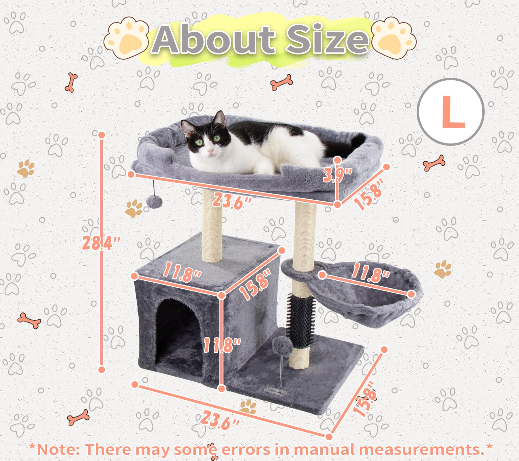 Hapineko cat tree tower compact size with easy assembly.