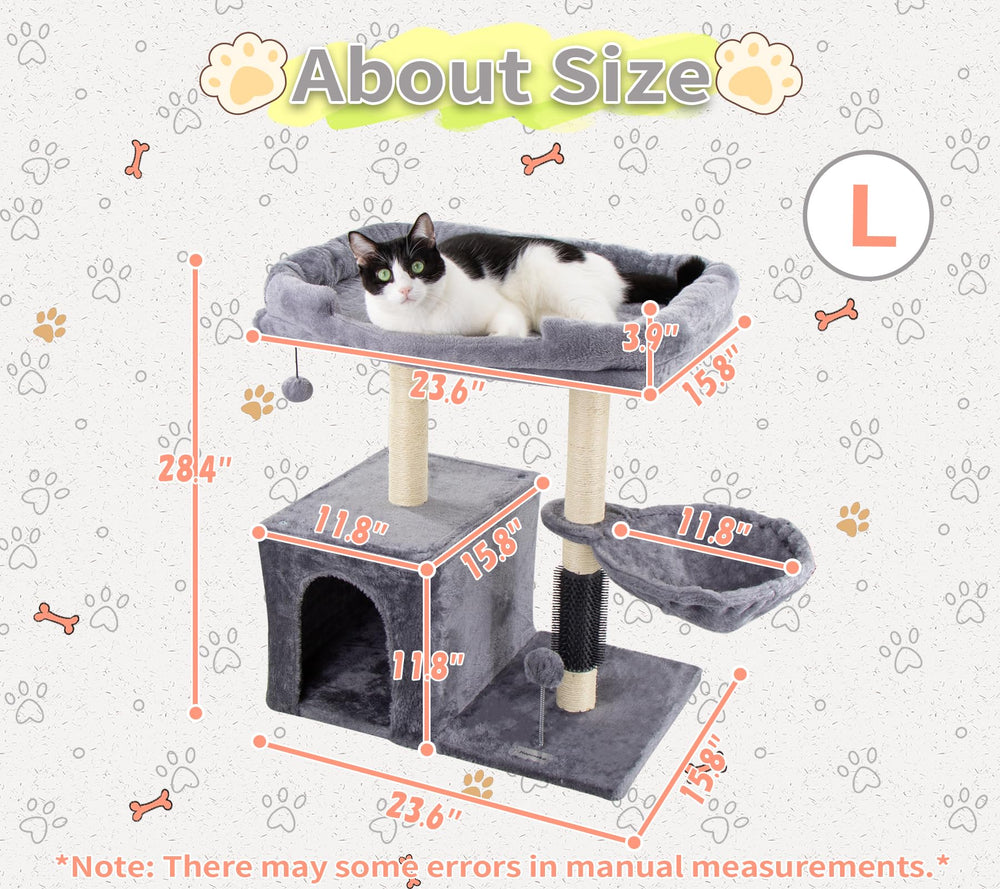 Hapineko cat tree tower compact size with easy assembly.