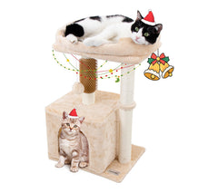 Hapineko cat tree tower perch in beige provides cozy rest and feline enrichment for indoor cats.