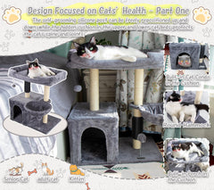Hapineko cat tree tower plush perch with cushions for comfort.