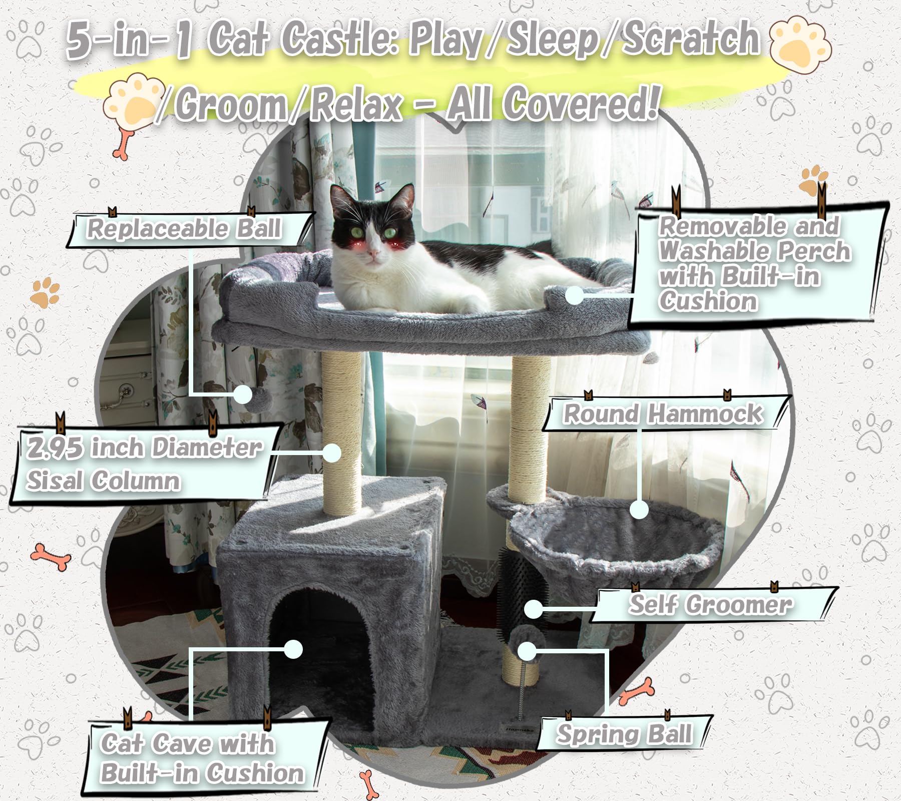 Hapineko cat tree tower sisal scratching column delivers satisfying, furniture-safe scratching.