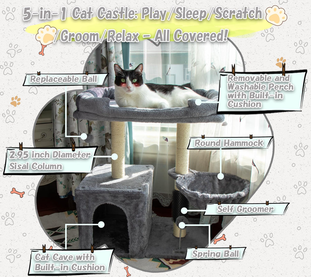 Hapineko cat tree tower sisal scratching column delivers satisfying, furniture-safe scratching.