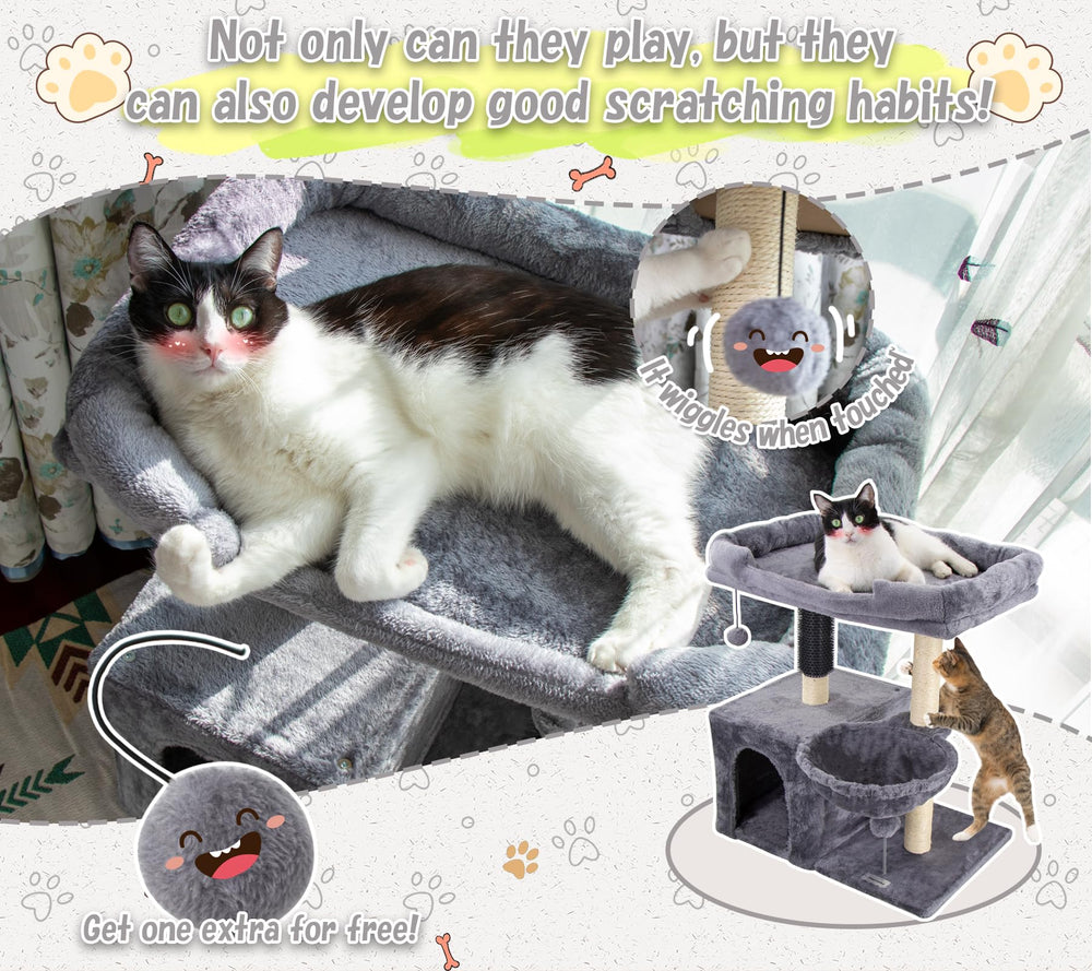 Hapineko compact-size cat tree with easy assembly process.