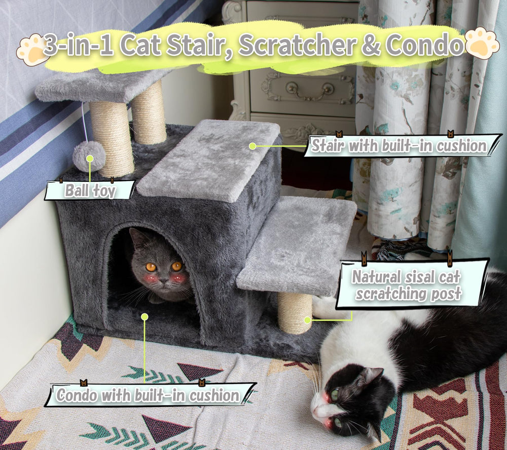 Hapineko cushioned stairs provide safe climbing for senior pets.
