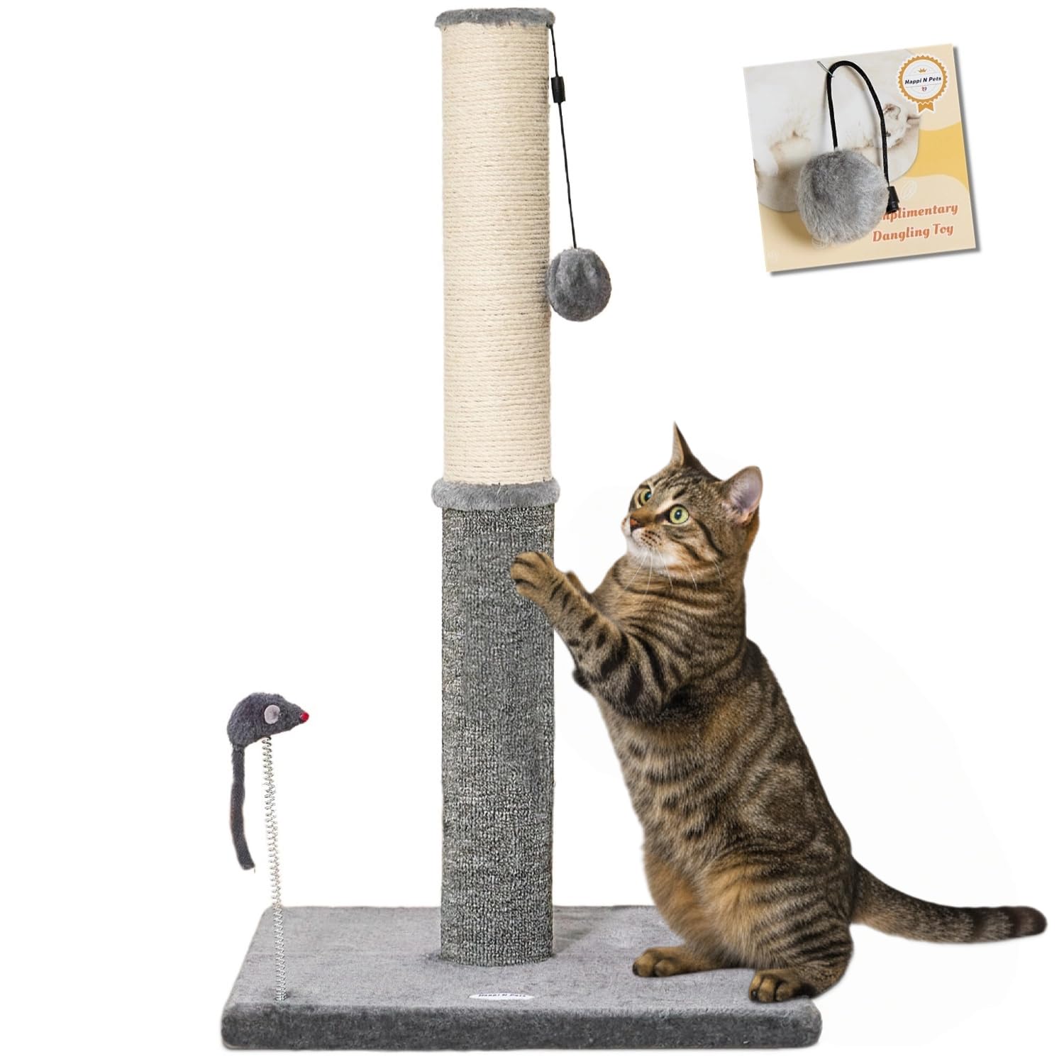 Happi N Pets 29.5-inch sisal post side view offers durable scratching for indoor cats.