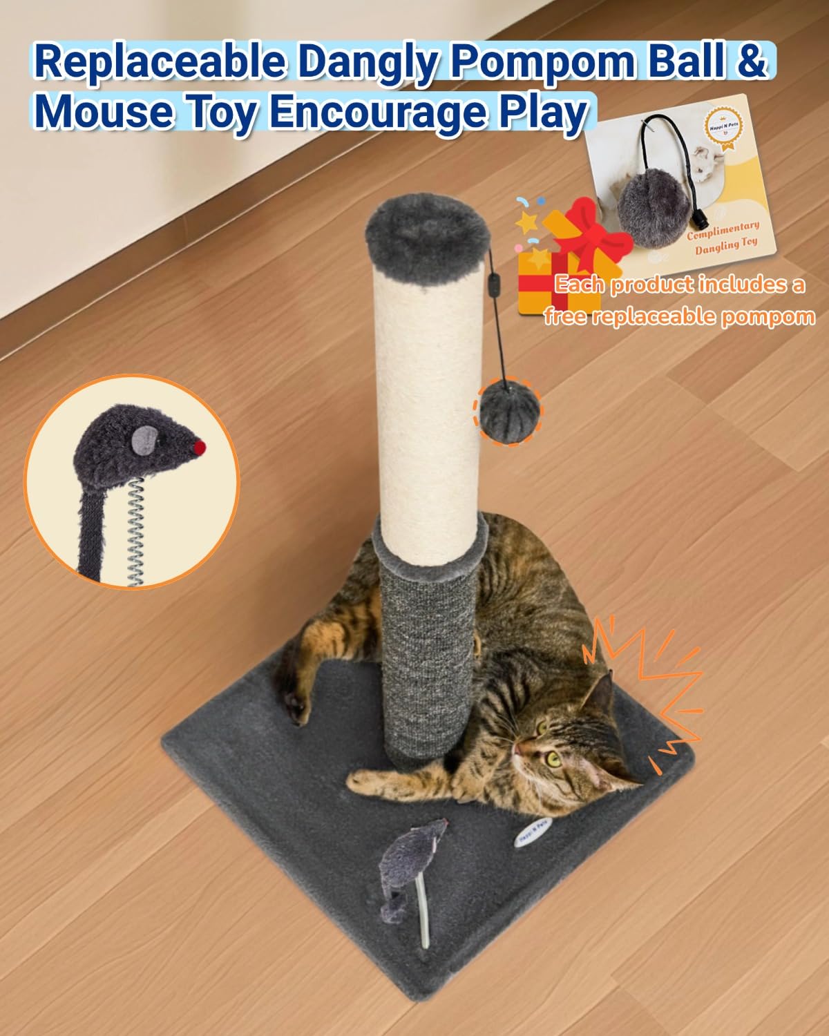 Happi N Pets cat scratcher with detachable toys for interactive fun