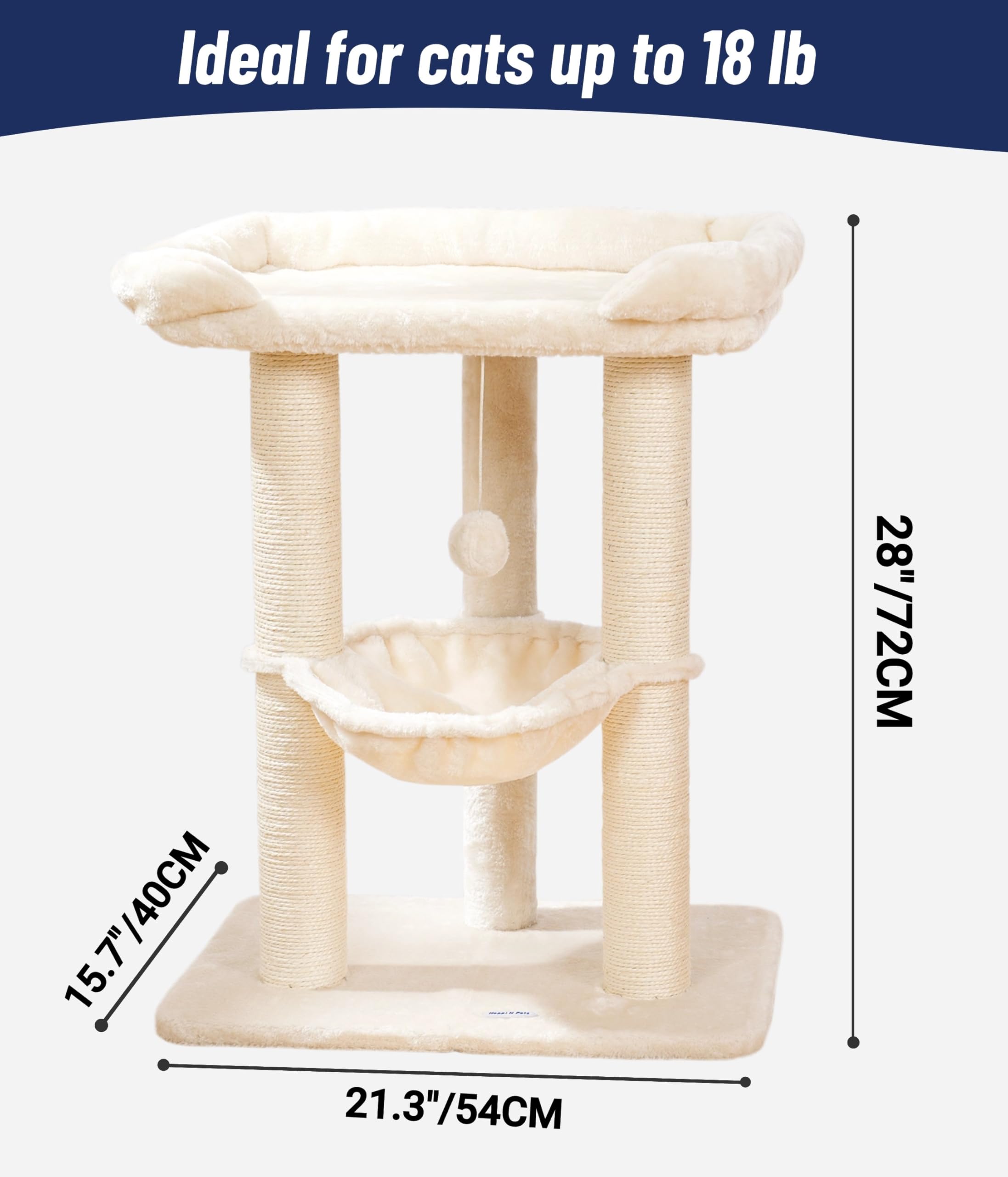 Happi N Pets cat tree sisal posts offer durable scratching to protect furniture.