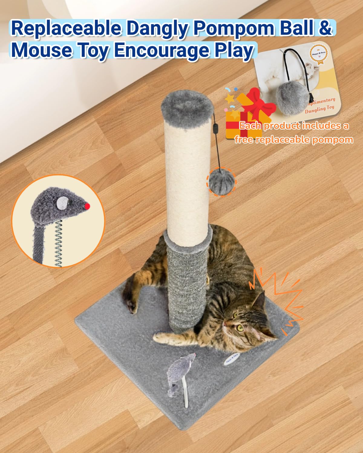 Happi N Pets detachable pom-pom toy invites interactive play.