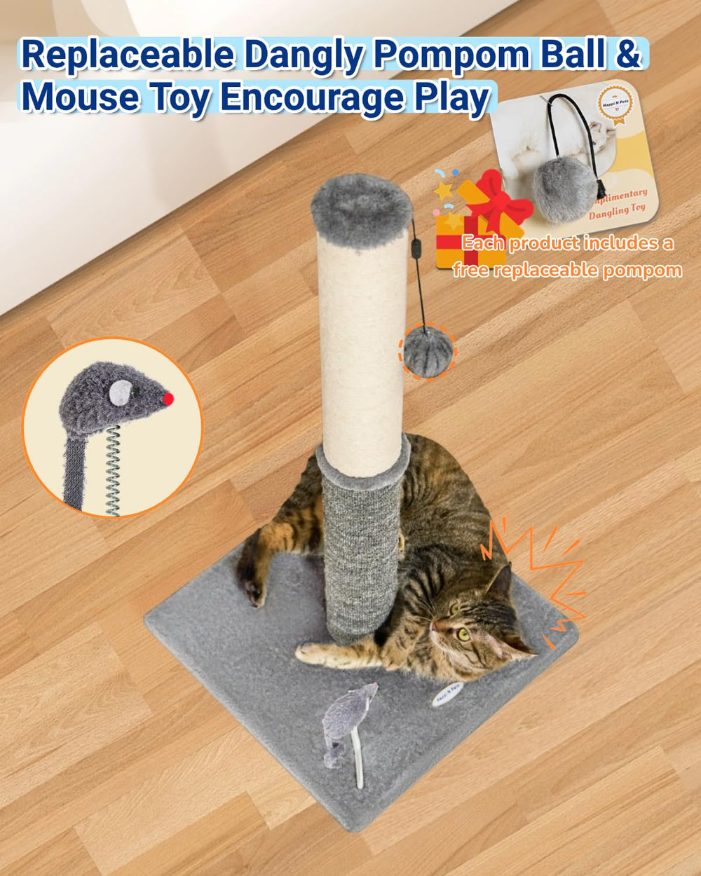 Happi N Pets detachable pom-pom toy invites interactive play.