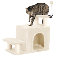 Happi N Pets 3-in-1 cat ramp stairs with beige scratching post for easy access