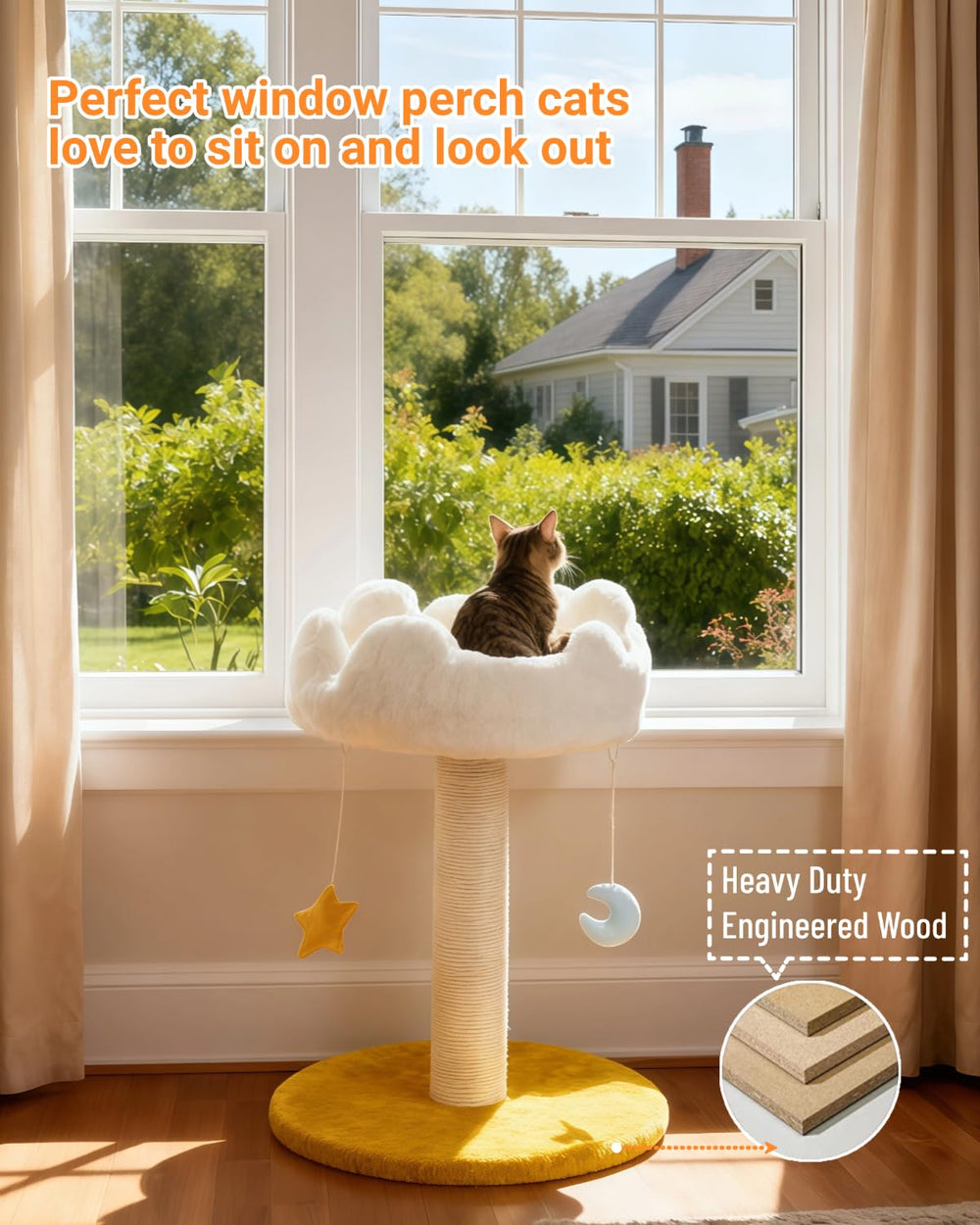 Happi N Pets Cloud Cat Tree removable cover for easy cleaning.