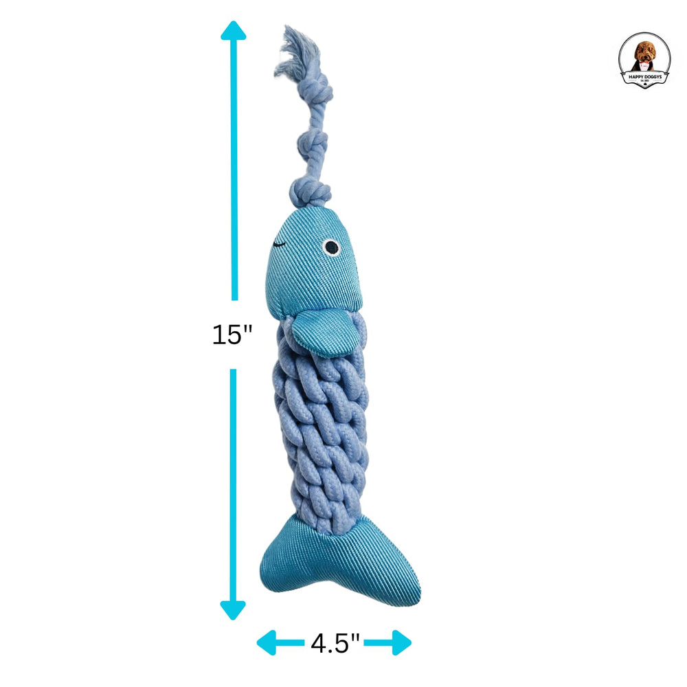 HappyDoggys Smiley Fish Toy tail detail demonstrates tug-ready durability.