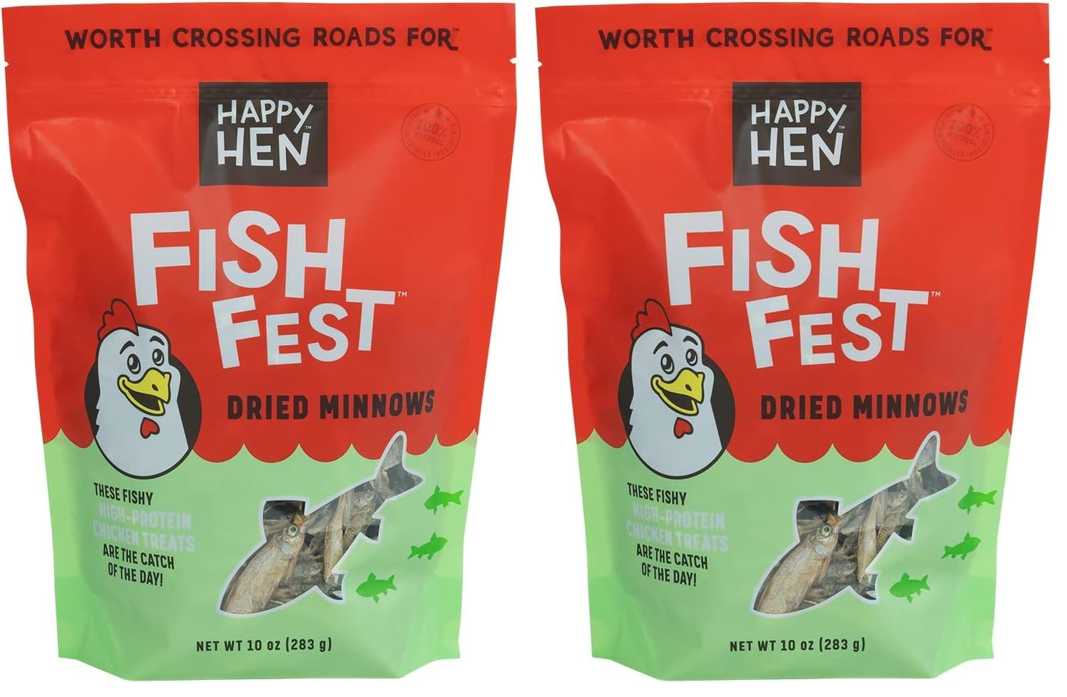 Happy Hen Treats Fish Fest dried minnows for chicken training.