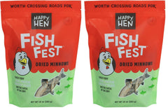 Happy Hen Treats Fish Fest dried minnows for chicken training.