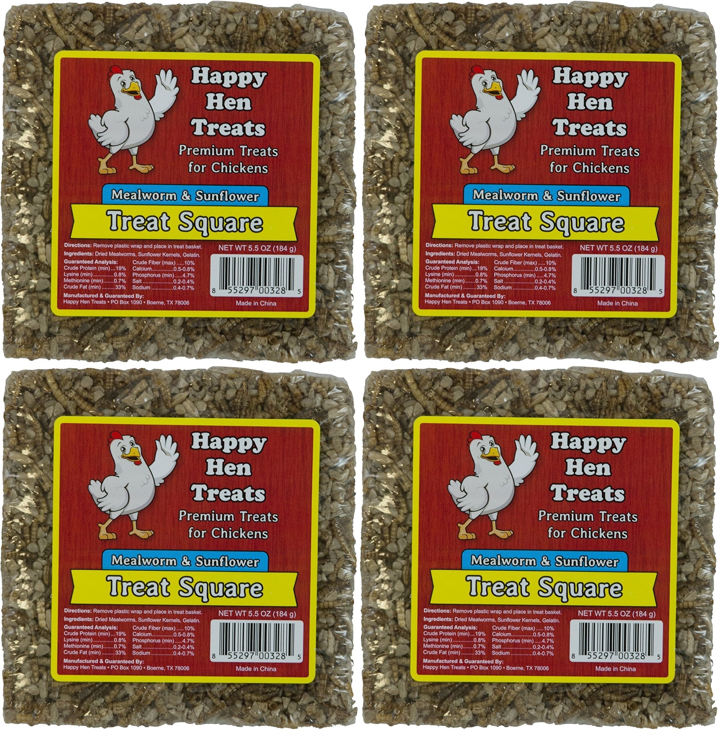 Happy Hen Treats mealworm and sunflower treat square—protein-rich reward for healthy flock feeding.
