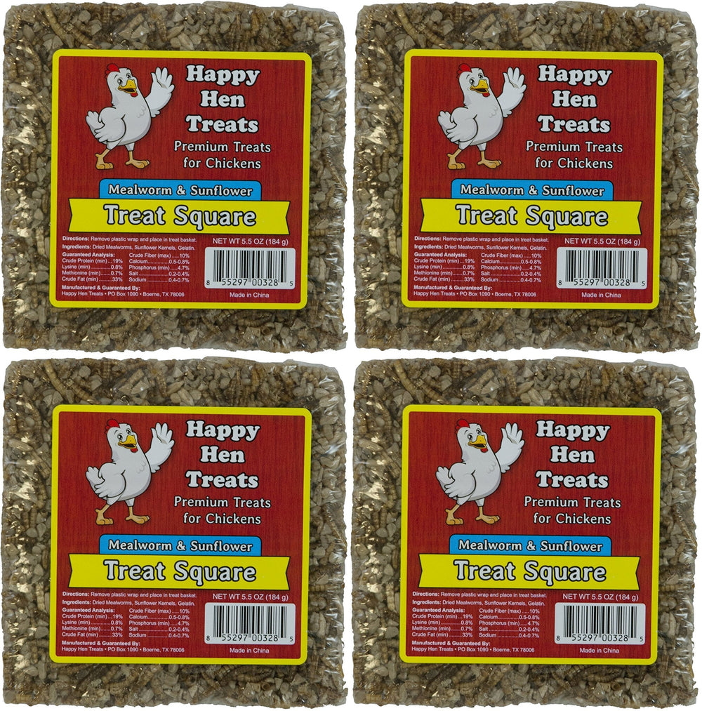 Happy Hen Treats mealworm and sunflower treat square—protein-rich reward for healthy flock feeding.