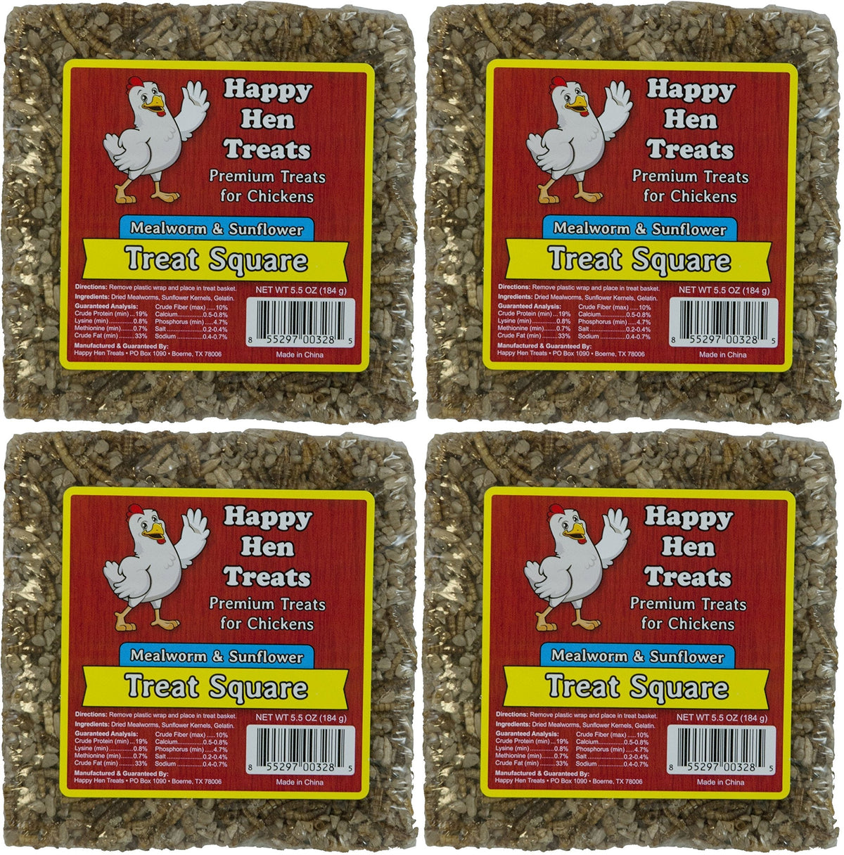 Happy Hen Treats mealworm and sunflower treat square—protein-rich reward for healthy flock feeding.