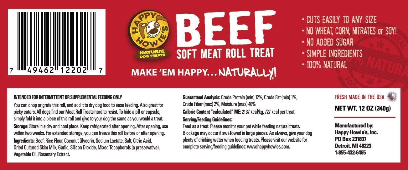 Happy Howie's Soft Meat Roll refrigeration guidance after opening ensures freshness.
