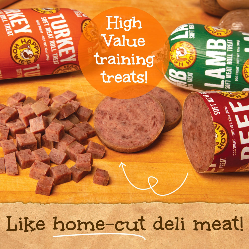 Happy Howie's turkey soft meat roll close-up texture for all dogs.