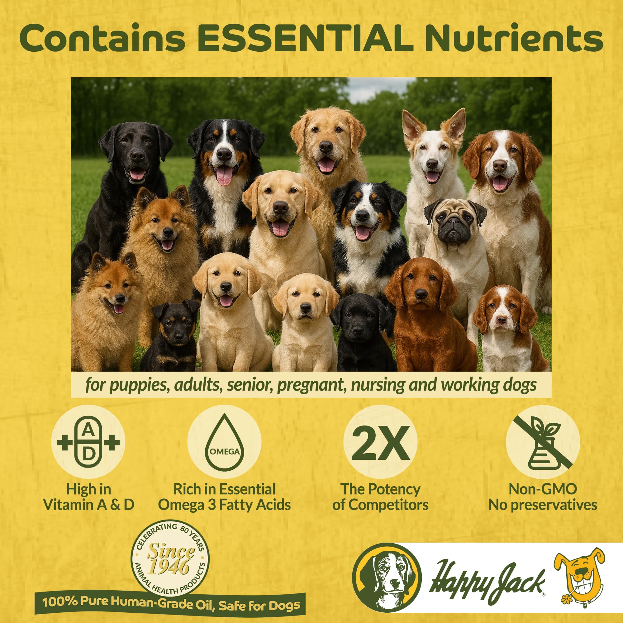Happy Jack cod liver oil ready-to-dose for meals.