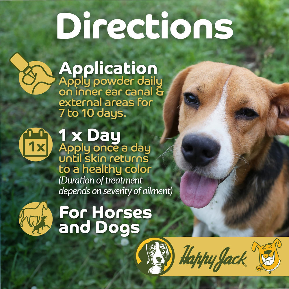 HAPPY JACK Ear Canker Powder usage kit image for home care guidance.