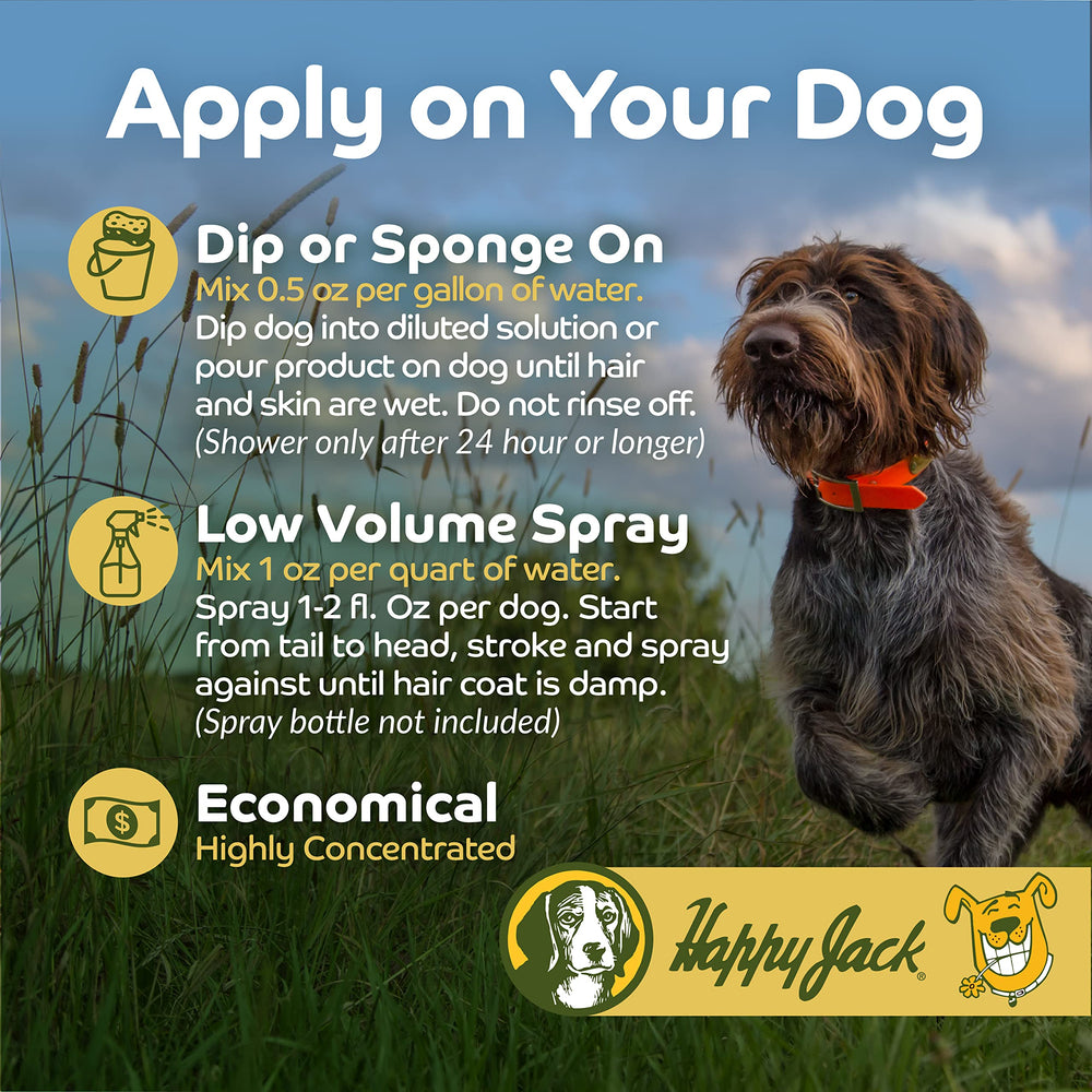 Happy Jack indoor-outdoor-spray suitable for dogs 12 weeks and older.