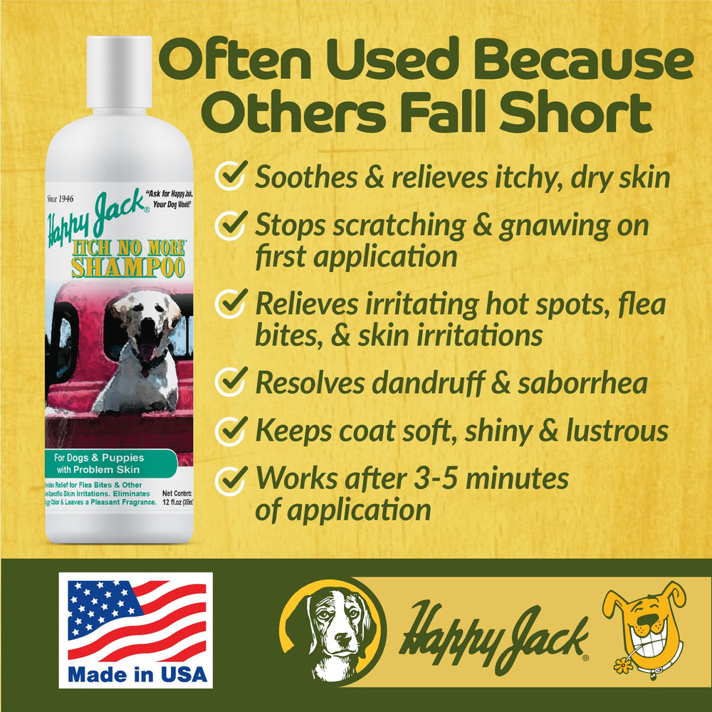 Happy Jack Itch No More rich lather demonstrates cleansing for irritated skin.