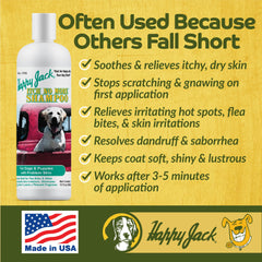 Happy Jack Itch No More rich lather demonstrates cleansing for irritated skin.