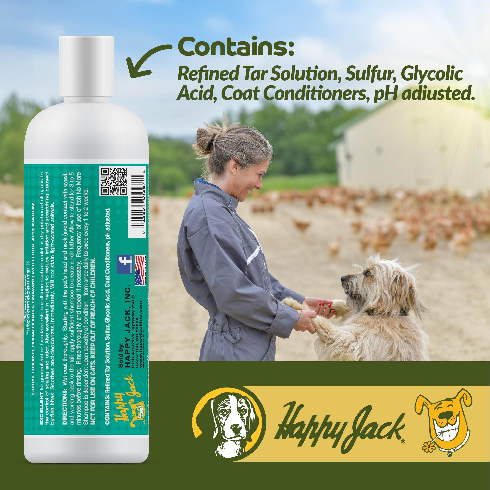 Happy Jack Itch No More wet dog with foamy lather during bath.