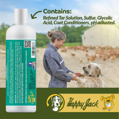 Happy Jack Itch No More wet dog with foamy lather during bath.