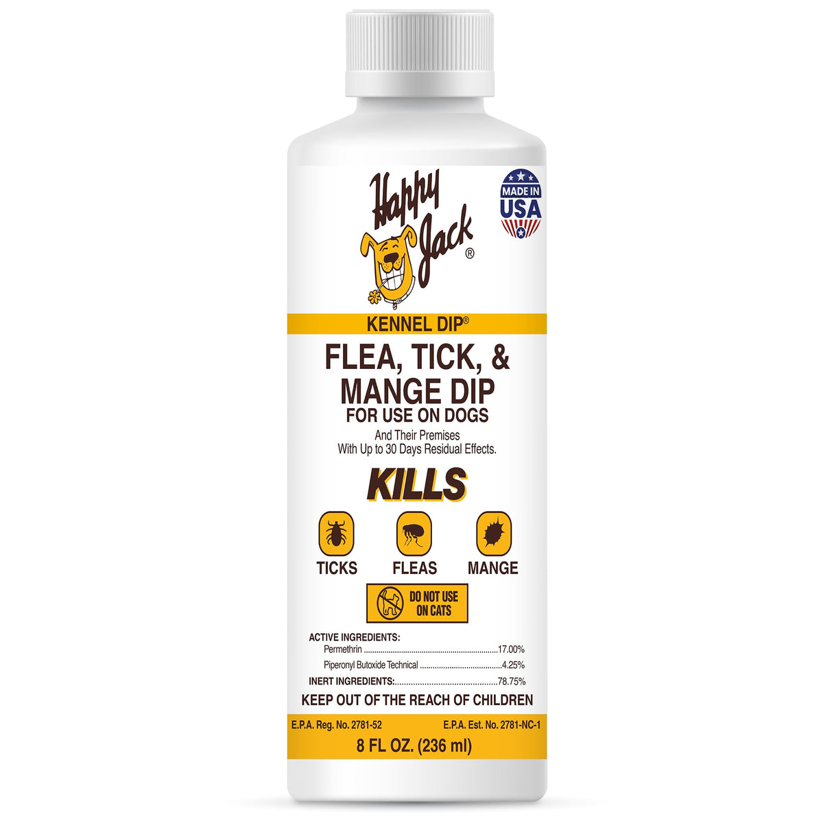 Happy Jack Kennel Dip bottle for on-site flea and tick control.
