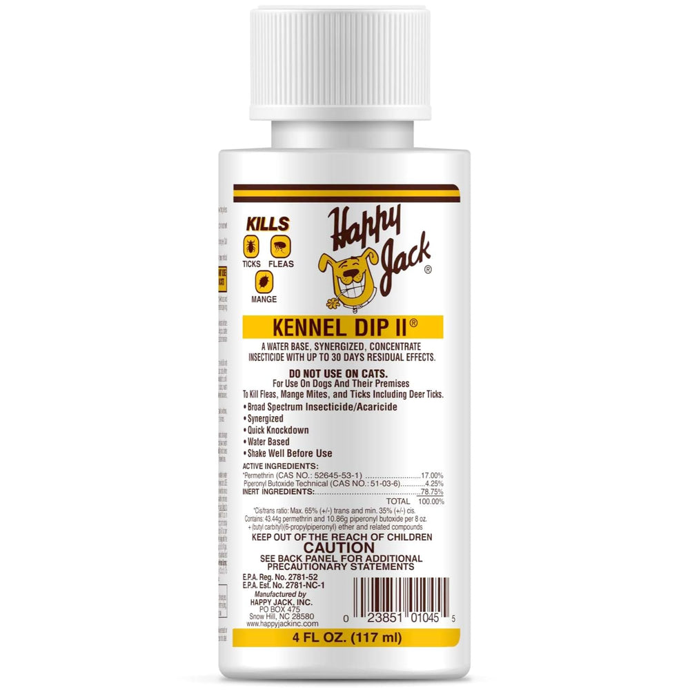 Happy Jack Kennel Dip-mange-lice-treatment supports fur health by eliminating common pests.