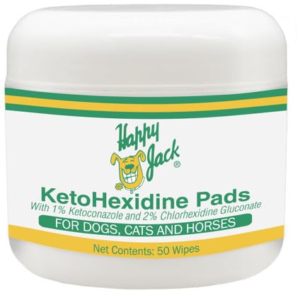 HAPPY JACK KetoHexidine pet wipes on dog's face for gentle cleansing and facial care