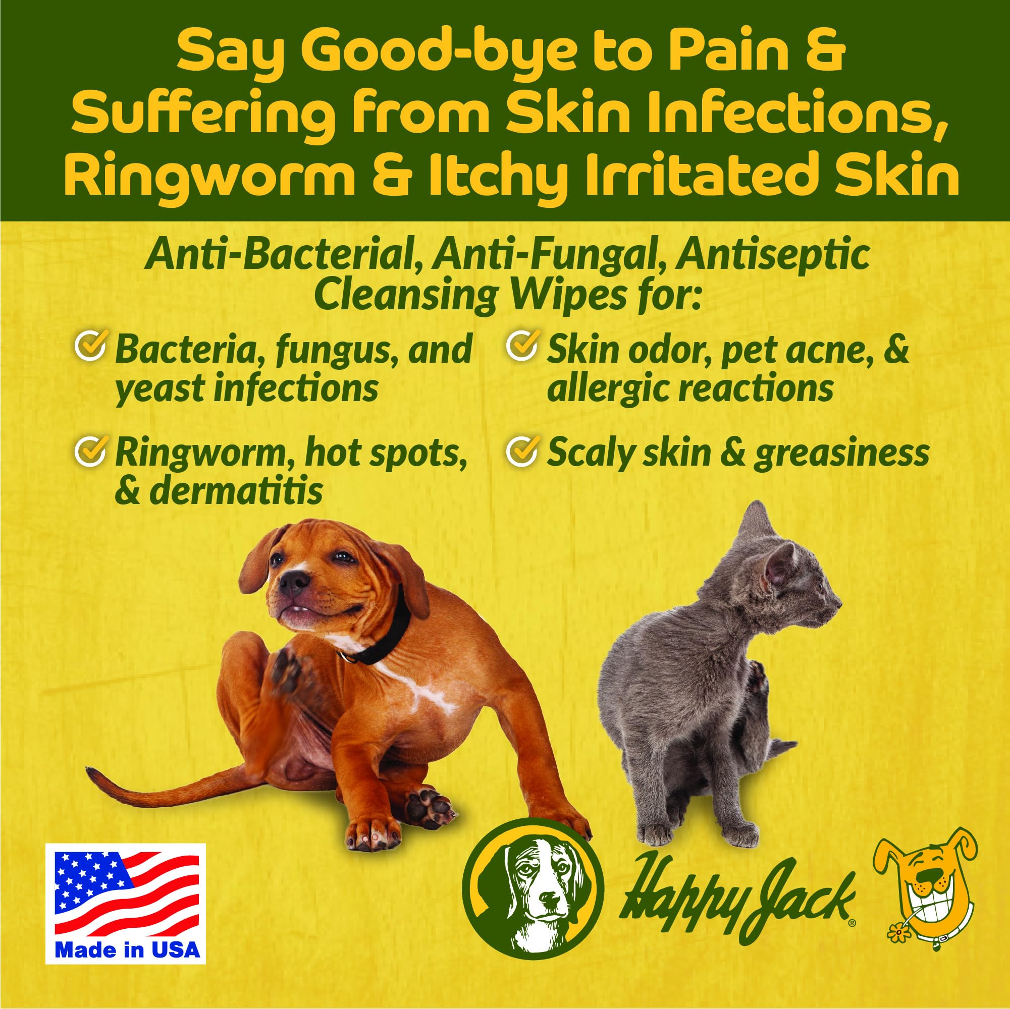 HAPPY JACK KetoHexidine pet wipes on paws for clean skin and quick grooming