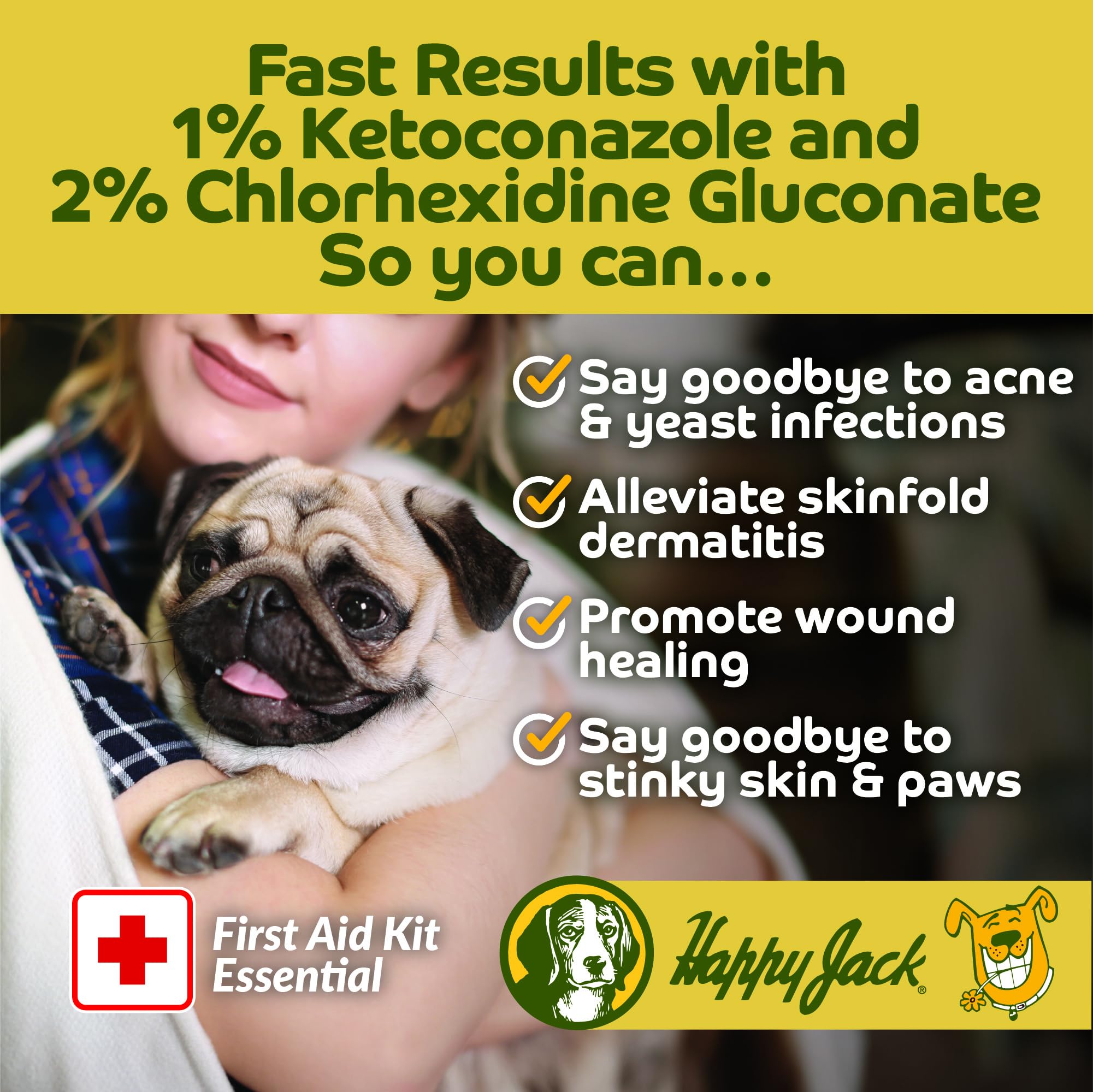 HAPPY JACK KetoHexidine pet wipes on wrinkles to clean folds and reduce grease