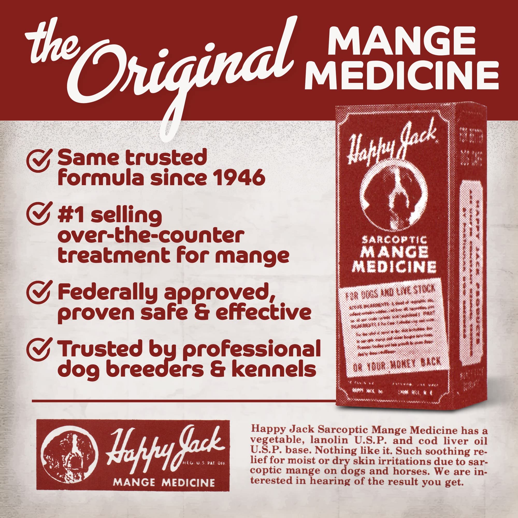 Happy Jack mange medicine bottle-closeup focuses on the label and dosage guidance.