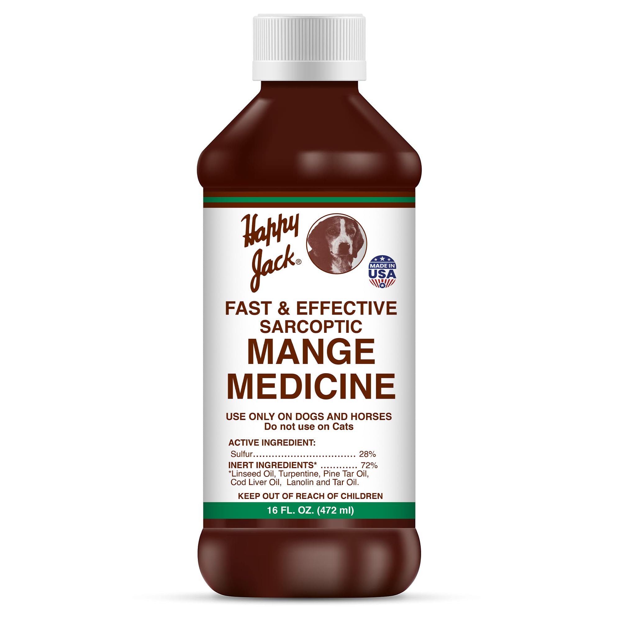 HAPPY JACK mange medicine bottle for at-home itching relief.