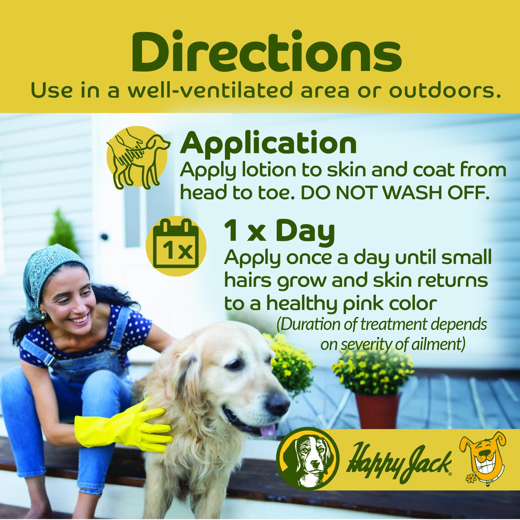 Happy Jack mange medicine skin-relief spot shows targeted care on a dog itchy area.