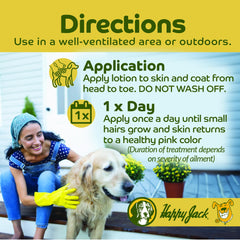 Happy Jack mange medicine skin-relief spot shows targeted care on a dog itchy area.