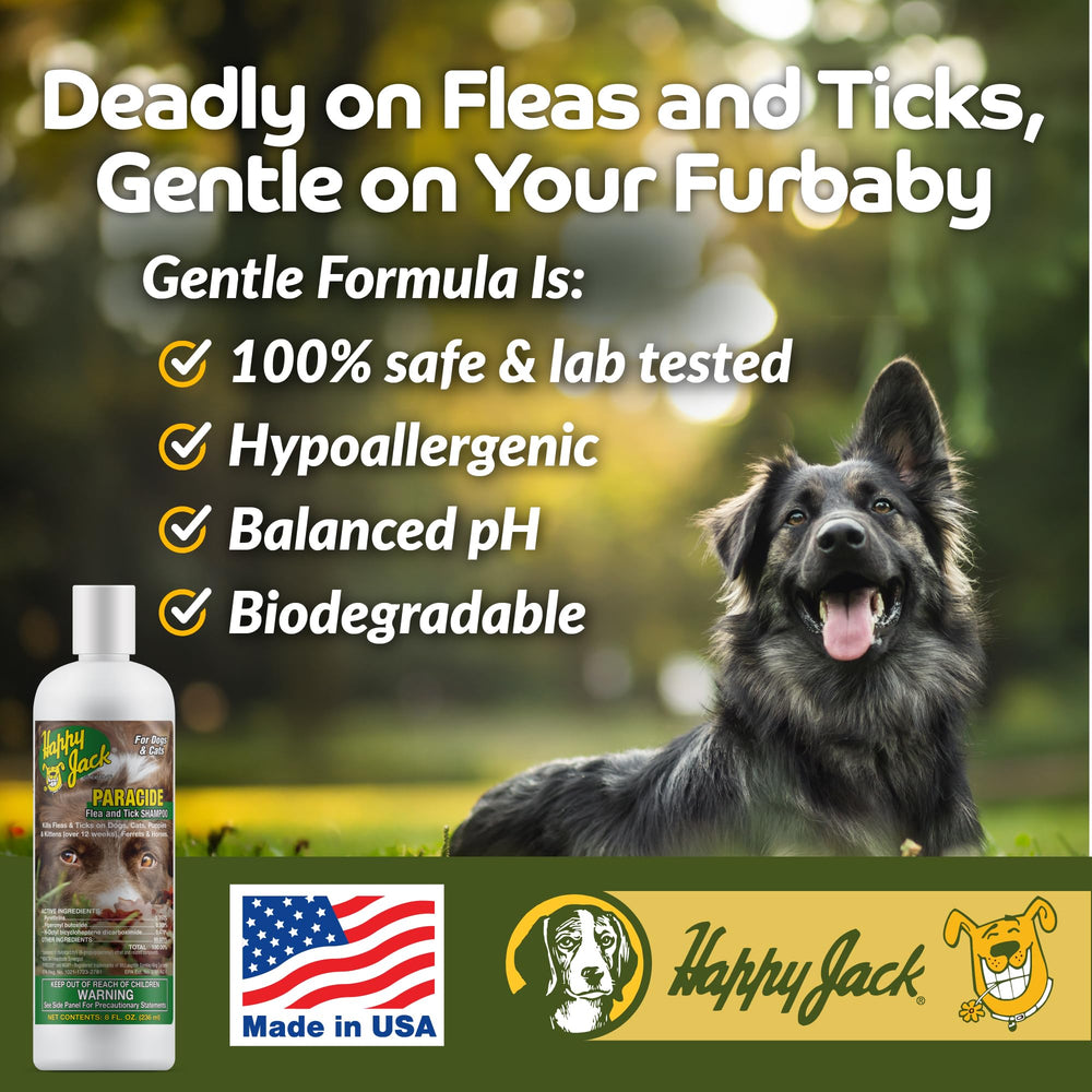 Happy Jack Paracide shampoo lather close-up for effective pest control during bath.