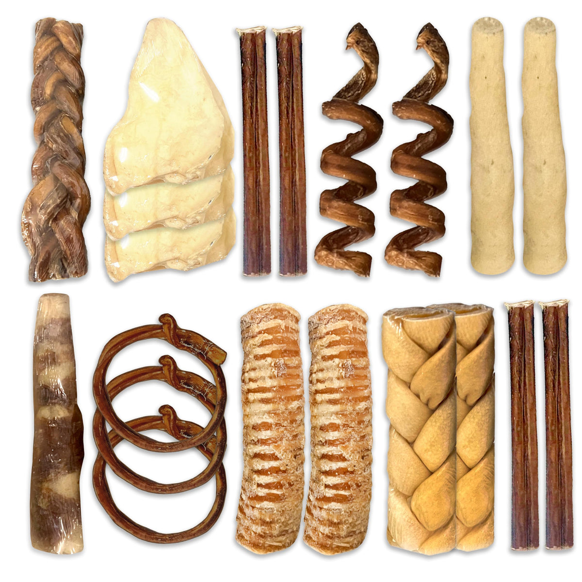 Happy Pet Mart variety pack open box showing all-natural dog chews for long-lasting bites