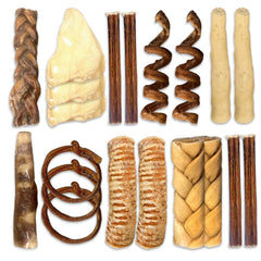 Happy Pet Mart variety pack open box showing all-natural dog chews for long-lasting bites
