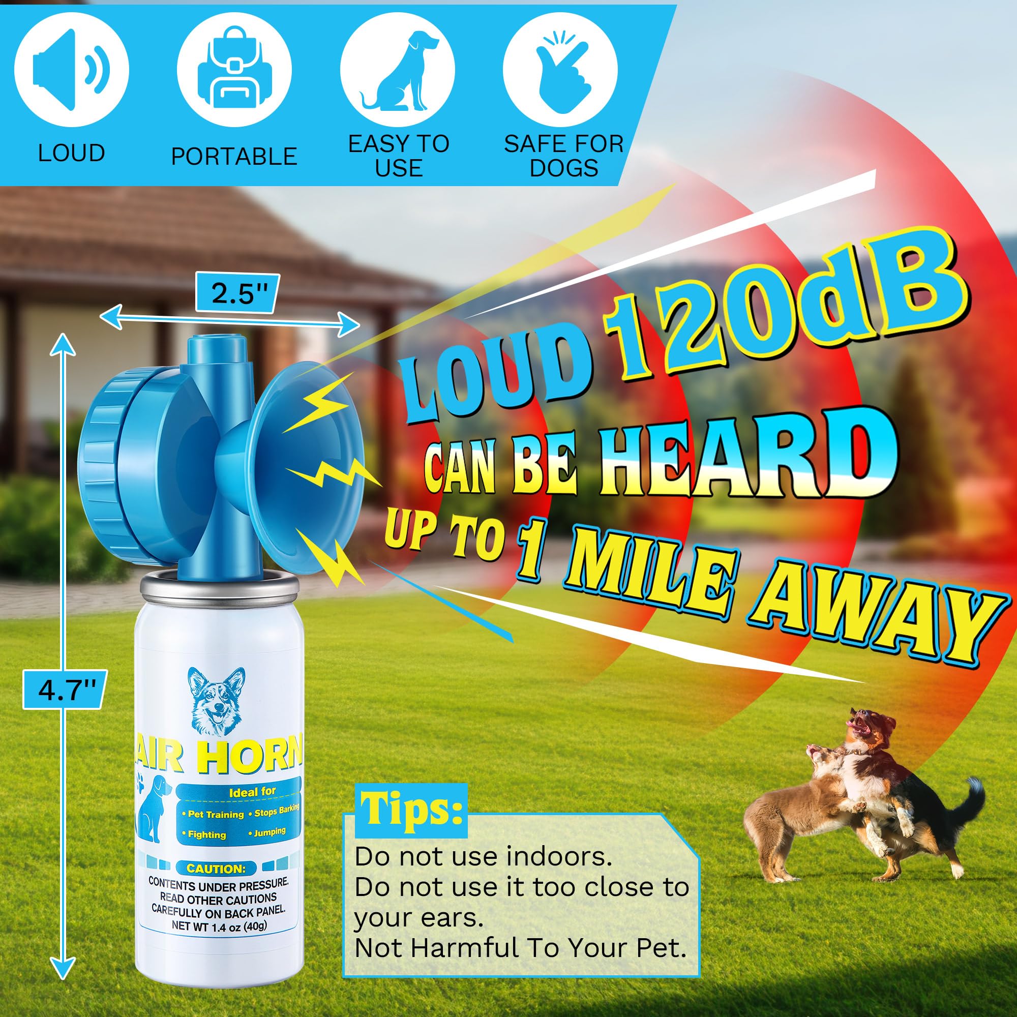 HappyAlley air horn blue-pack side view portable deterrence device