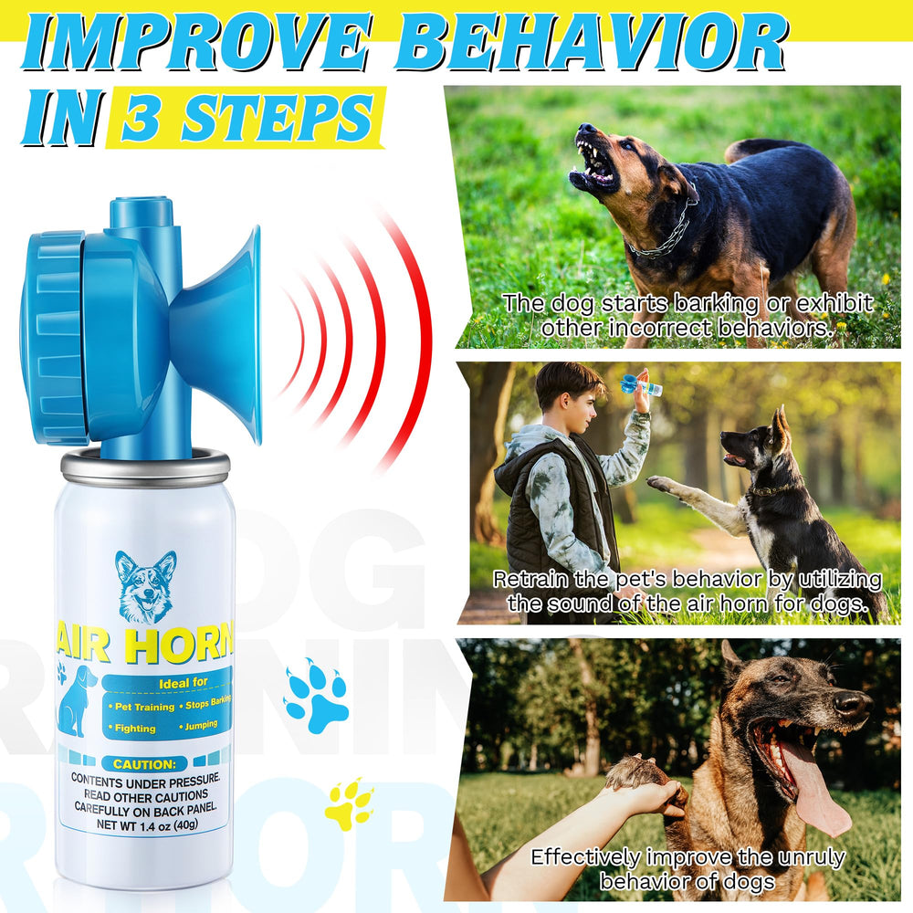 HappyAlley Air Horn blue training-scene shows use for behavior cues and training clips.